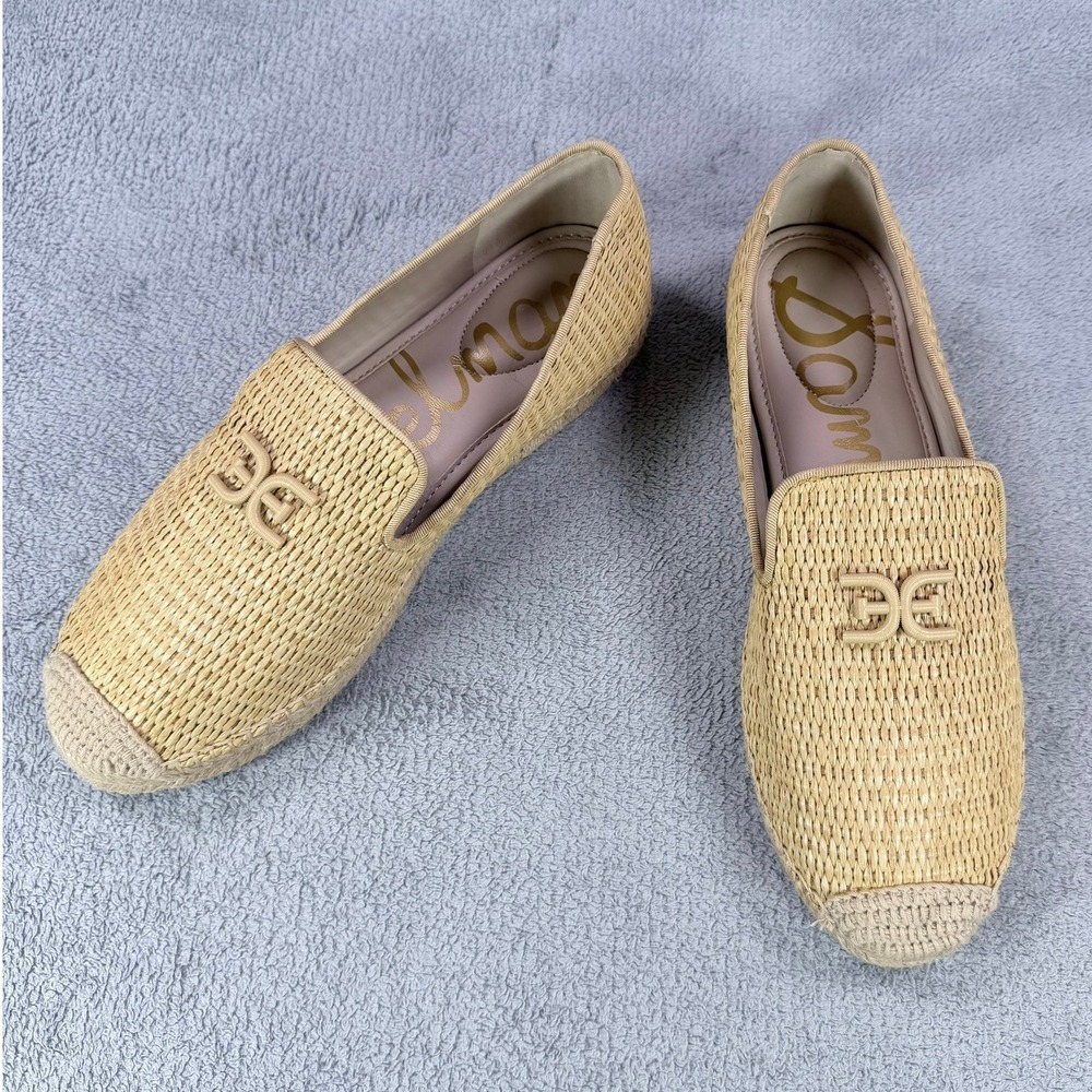 Sam Edelman Womens 9 Beige Raffia Kathleen Espadrille Flat Slip On Loafer Shoes